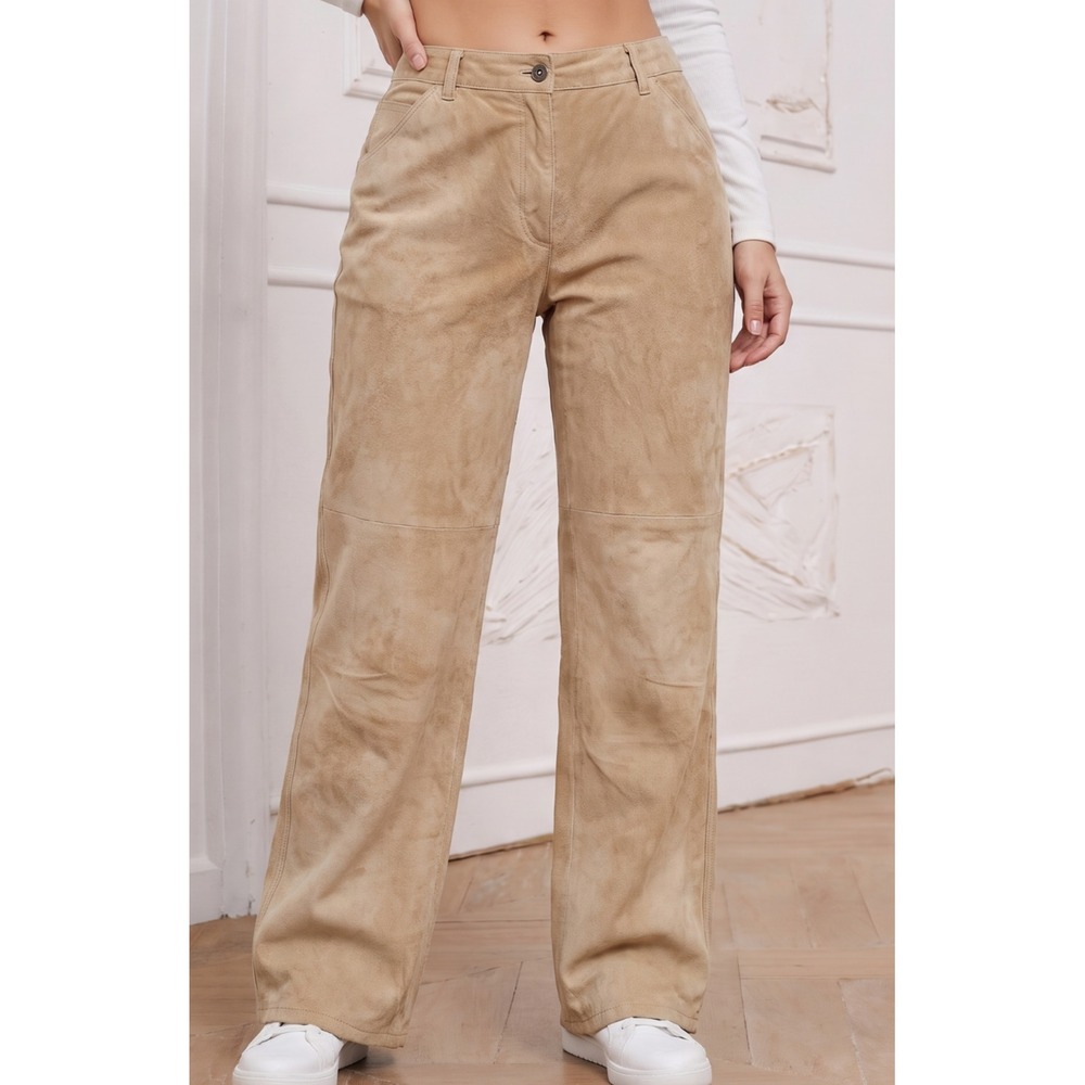 VTG Lauren Ralph Lauren Tan Suede Leather Pants Women's 12 Western *c-video*